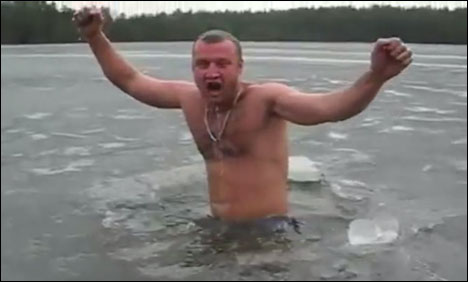 Russian man went for a swim in frozen lake